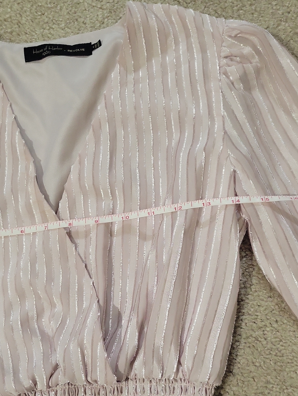 House of Harlow 1960 Blush Pink Metallic Stripe Wrap Top - Picture 6 of 8